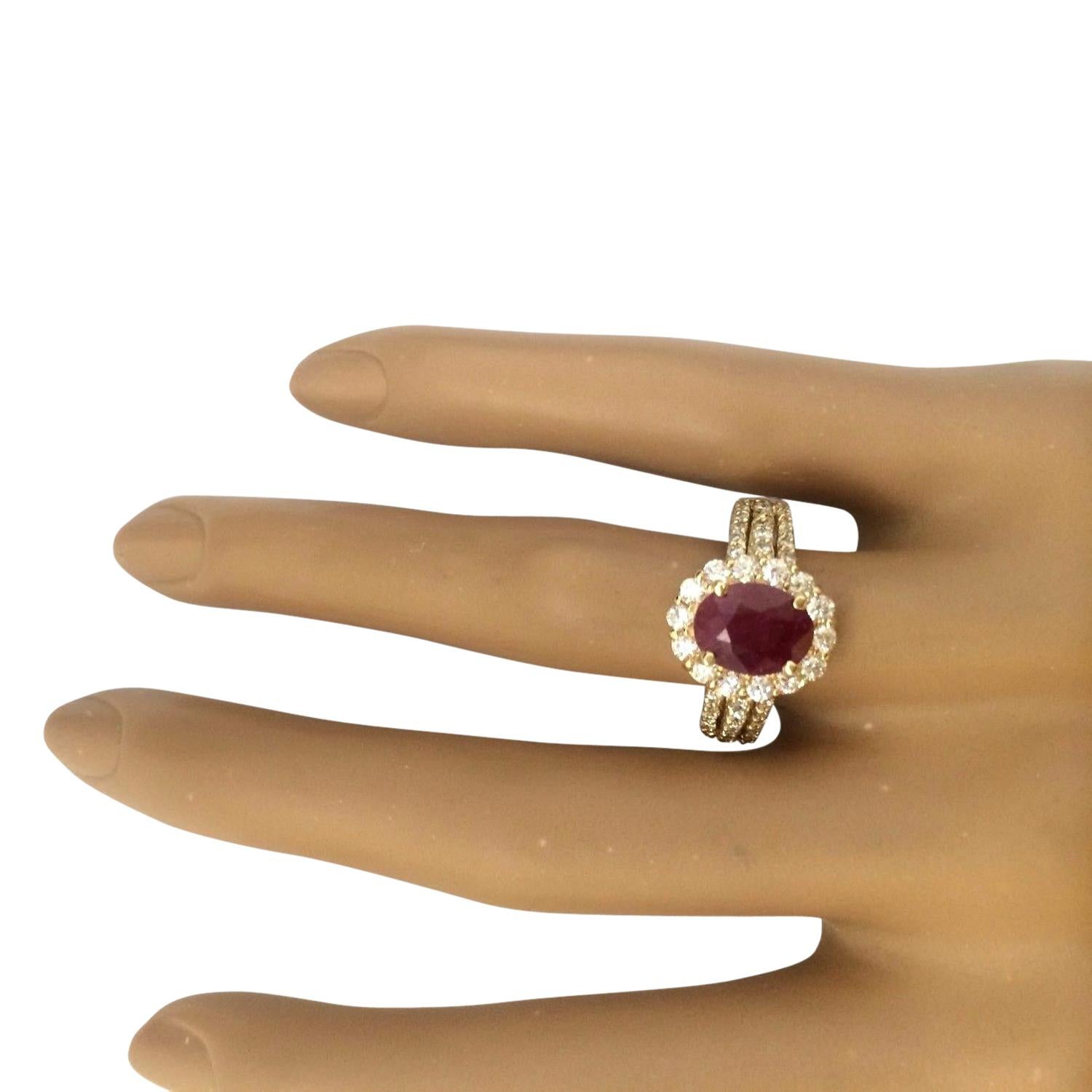 Women's Natural Ruby Diamond Ring In 14 Karat Solid Yellow Gold  For Sale