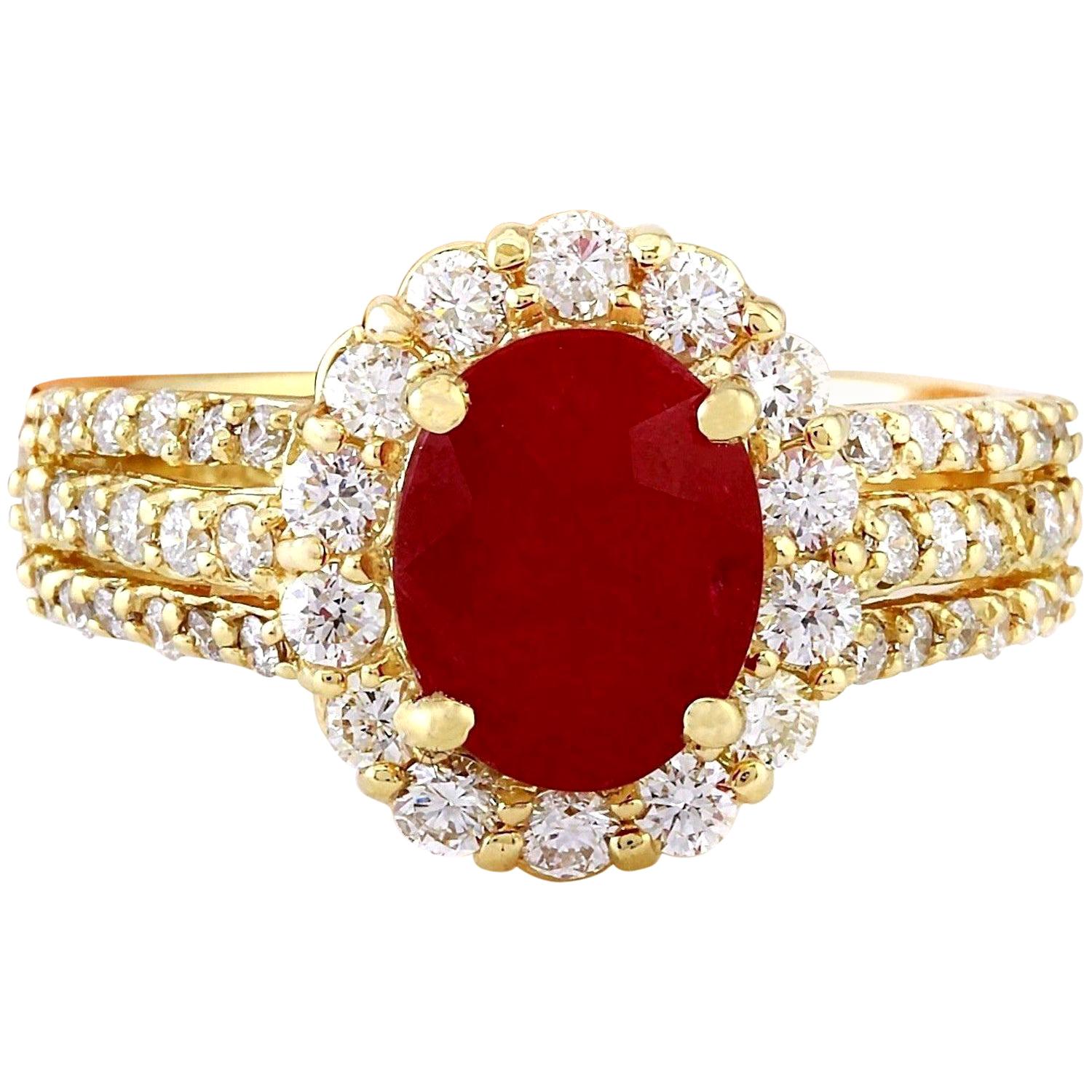 Natural Ruby Diamond Ring In 14 Karat Solid Yellow Gold  For Sale