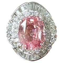 3.73 Carat No-Heat Padparadscha Sapphire & Diamond Ring in Platinum 900