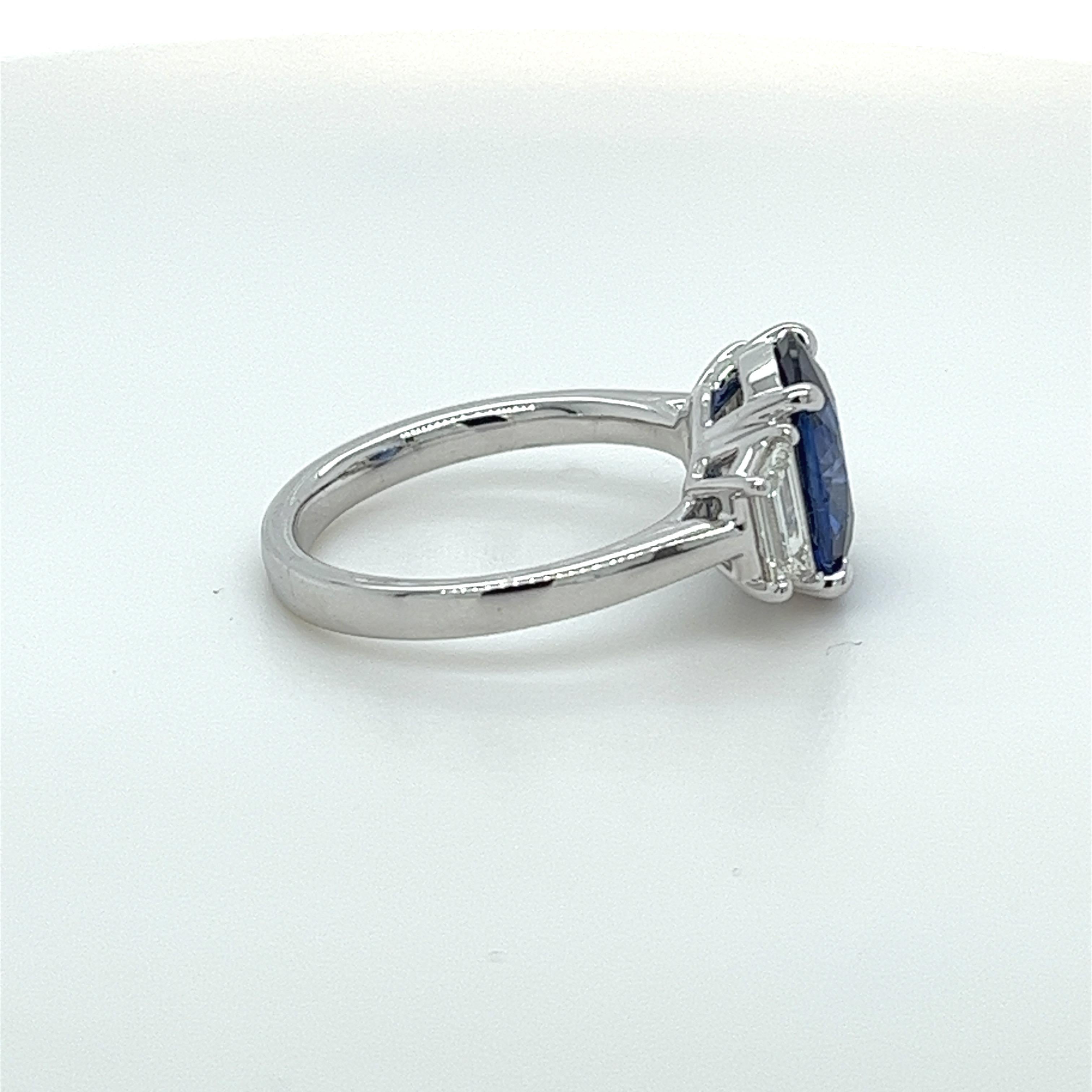 Modern GIA Certified 3.73 Carat Oval Ceylon Sapphire & Diamond Ring in Platinum For Sale