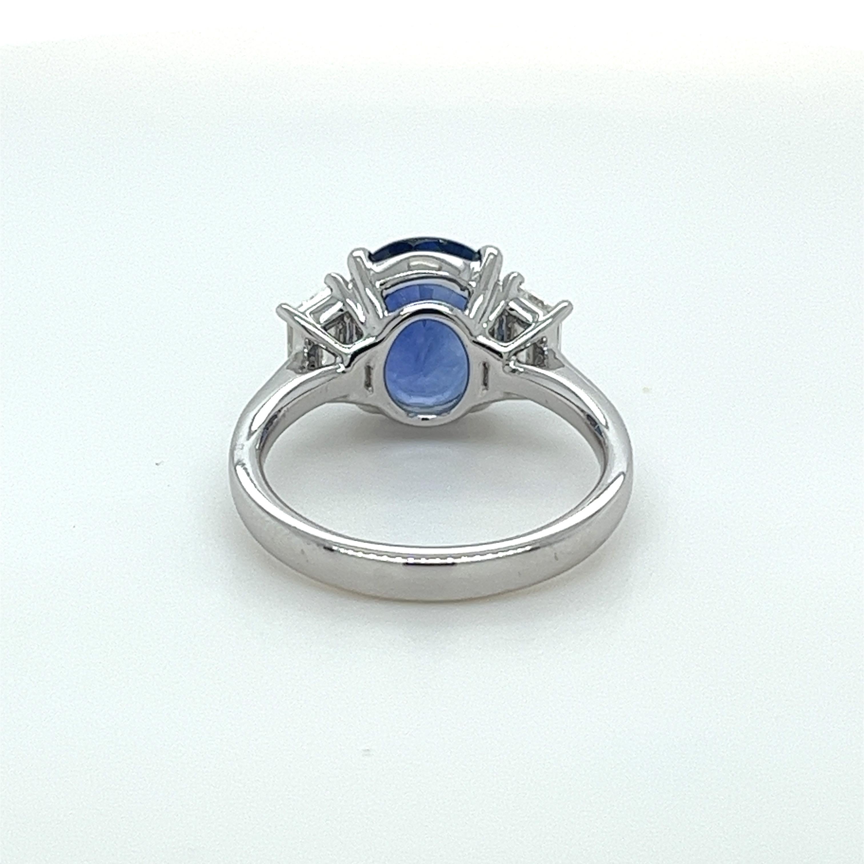 Oval Cut GIA Certified 3.73 Carat Oval Ceylon Sapphire & Diamond Ring in Platinum For Sale
