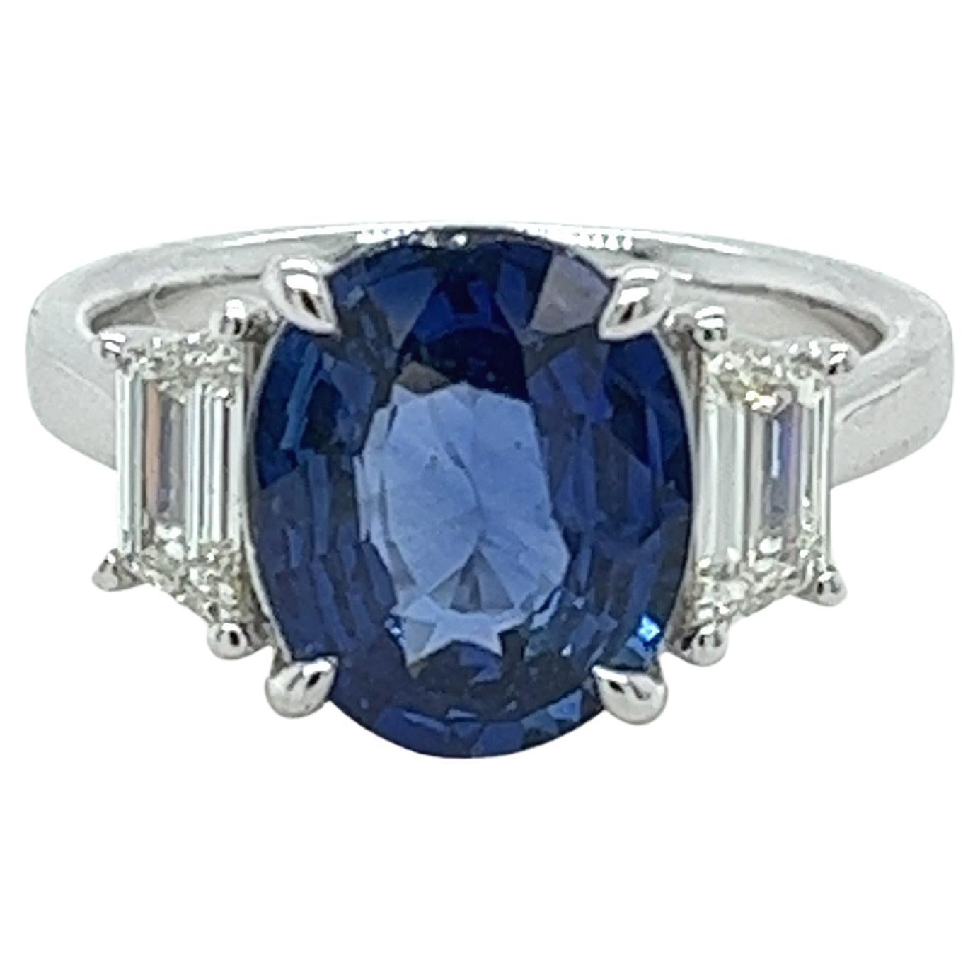 GIA Certified 3.73 Carat Oval Ceylon Sapphire & Diamond Ring in Platinum For Sale