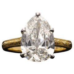3.73 Carat Pear Statement Brilliant White 14K  A Classic Statement  Diamond Ring