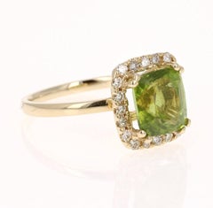 3.73 Carat Peridot Diamond 14 Karat Yellow Gold Cocktail Ring