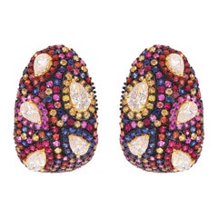 Pendientes Rubí Multi Zafiro 3,73 Quilates Diamante 2,01 Quilates Oro Amarillo 18 Kilates