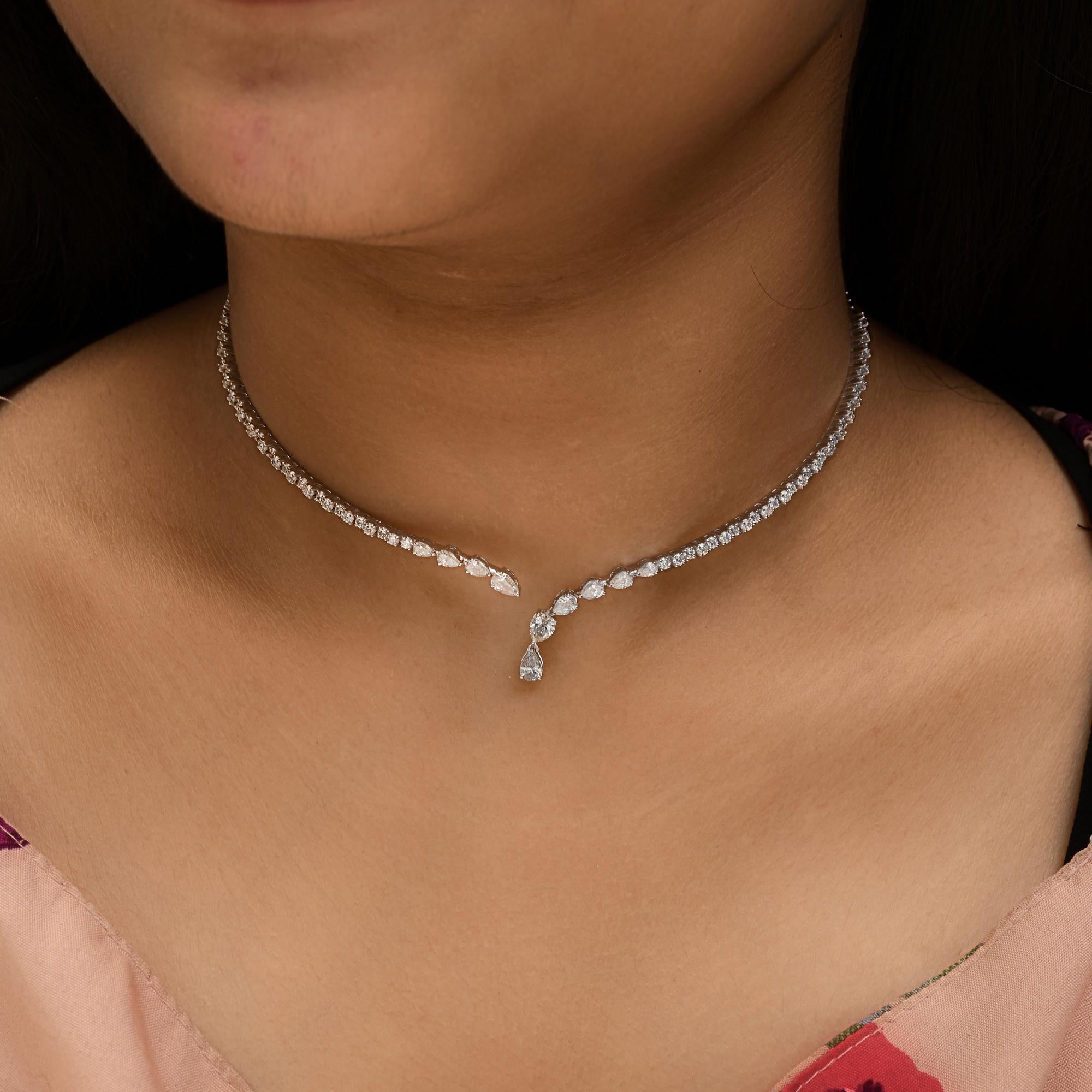 Modern 3.73 Carat SI/H Pear Round Brilliant Cut Diamond Choker Necklace 18k White Gold For Sale
