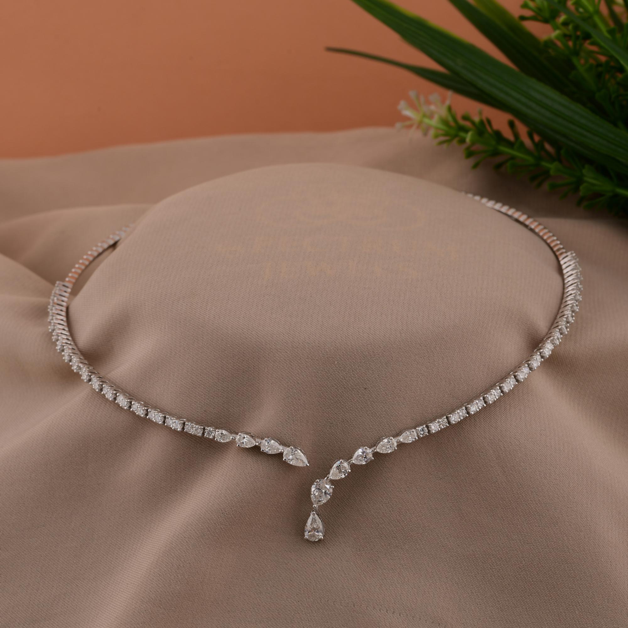 Pear Cut 3.73 Carat SI/H Pear Round Brilliant Cut Diamond Choker Necklace 18k White Gold For Sale