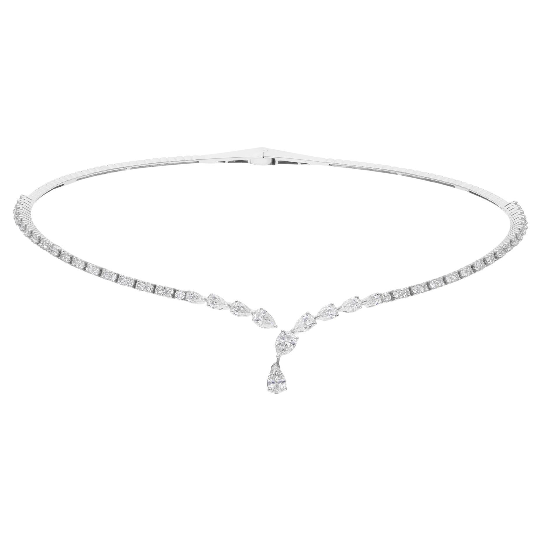3.73 Carat SI/H Pear Round Brilliant Cut Diamond Choker Necklace 18k White Gold