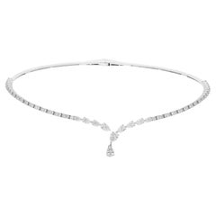 3.73 Carat SI/H Pear Round Brilliant Cut Diamond Choker Necklace 18k White Gold