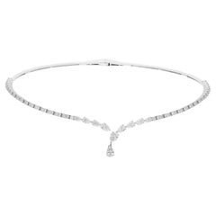 3,73 Carati SI/H Pear Round Brilliante Cut Diamond Collana Choker in Oro Bianco 18k