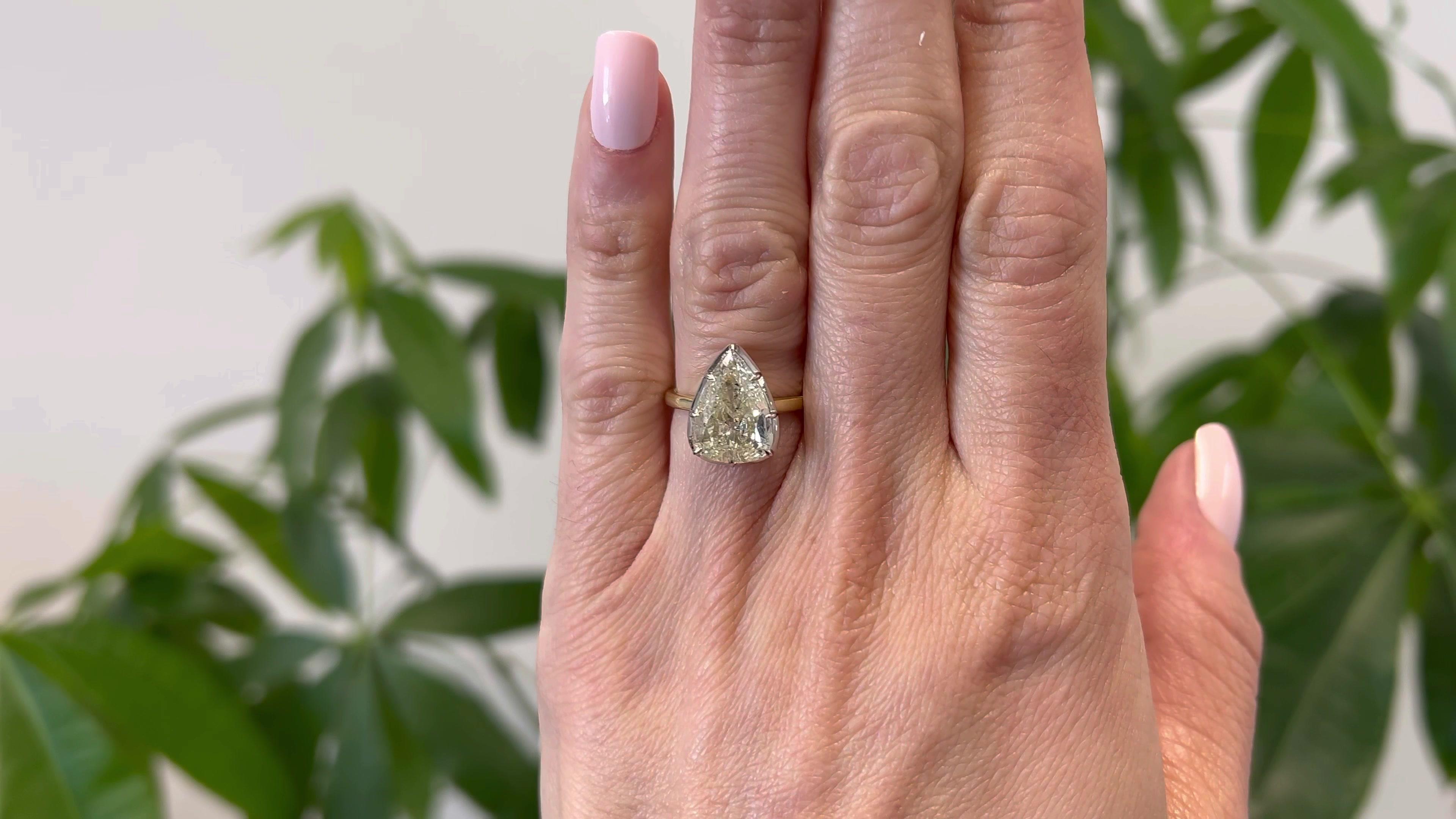 3.73 Carats Pear Cut Diamond 18k Yellow Gold Platinum Solitaire Ring In New Condition In Beverly Hills, CA
