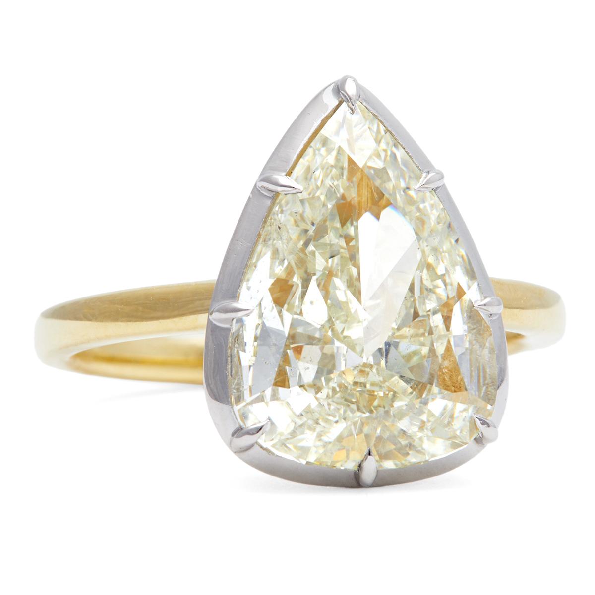 3.73 Carats Pear Cut Diamond 18k Yellow Gold Platinum Solitaire Ring 1