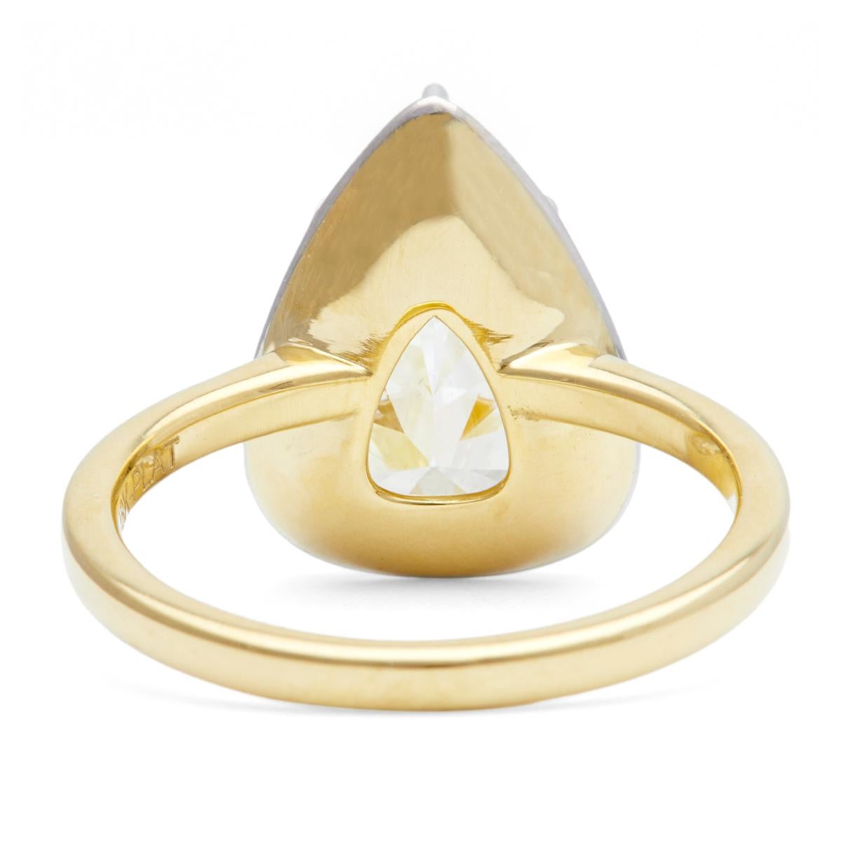 3.73 Carats Pear Cut Diamond 18k Yellow Gold Platinum Solitaire Ring 2