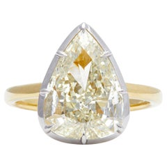 3.73 Carats Pear Cut Diamond 18k Yellow Gold Platinum Solitaire Ring