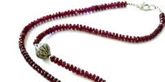 373 Carats Rhodolite Garnet with Large Pave Diamond Bead Necklace