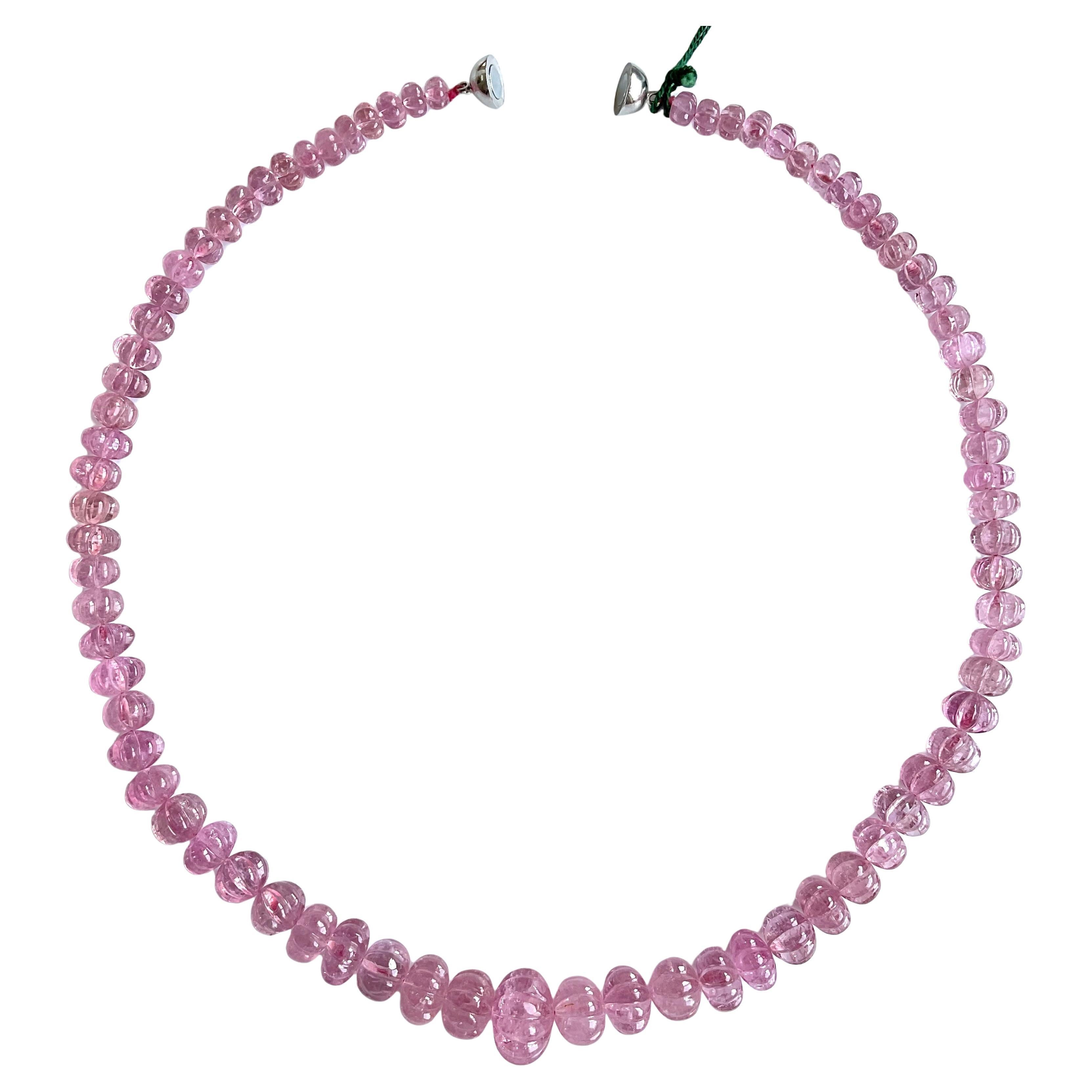 373.05 Carats pink Tourmaline carved melon beads necklace Jewelry Natural Gem

Gemstone - Tourmaline
Weight -  373.05 Carats
Strand - 1
Size - 6  to 17 MM
Shape - melon beads

