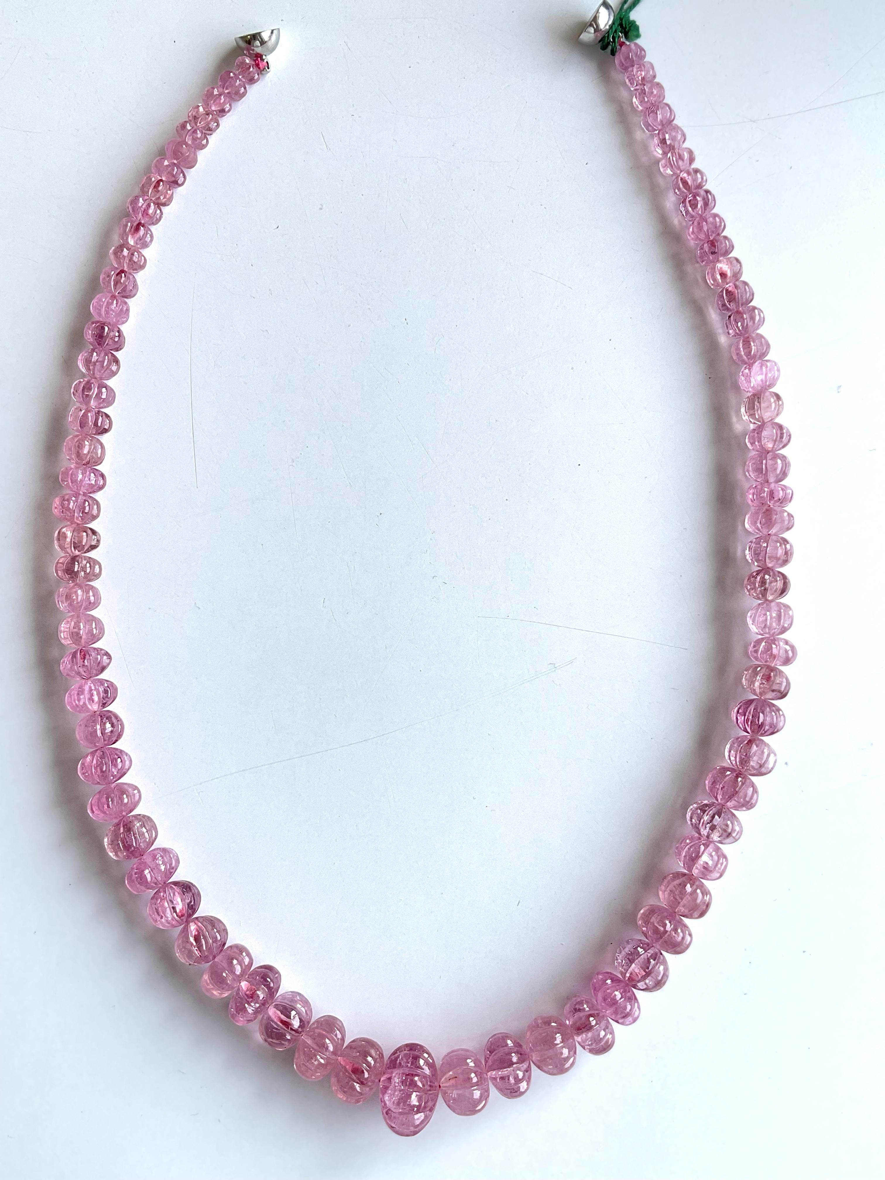Women's or Men's 373.05 Carats pink Tourmaline carved melon beads necklace Jewelry Natural Gem For Sale