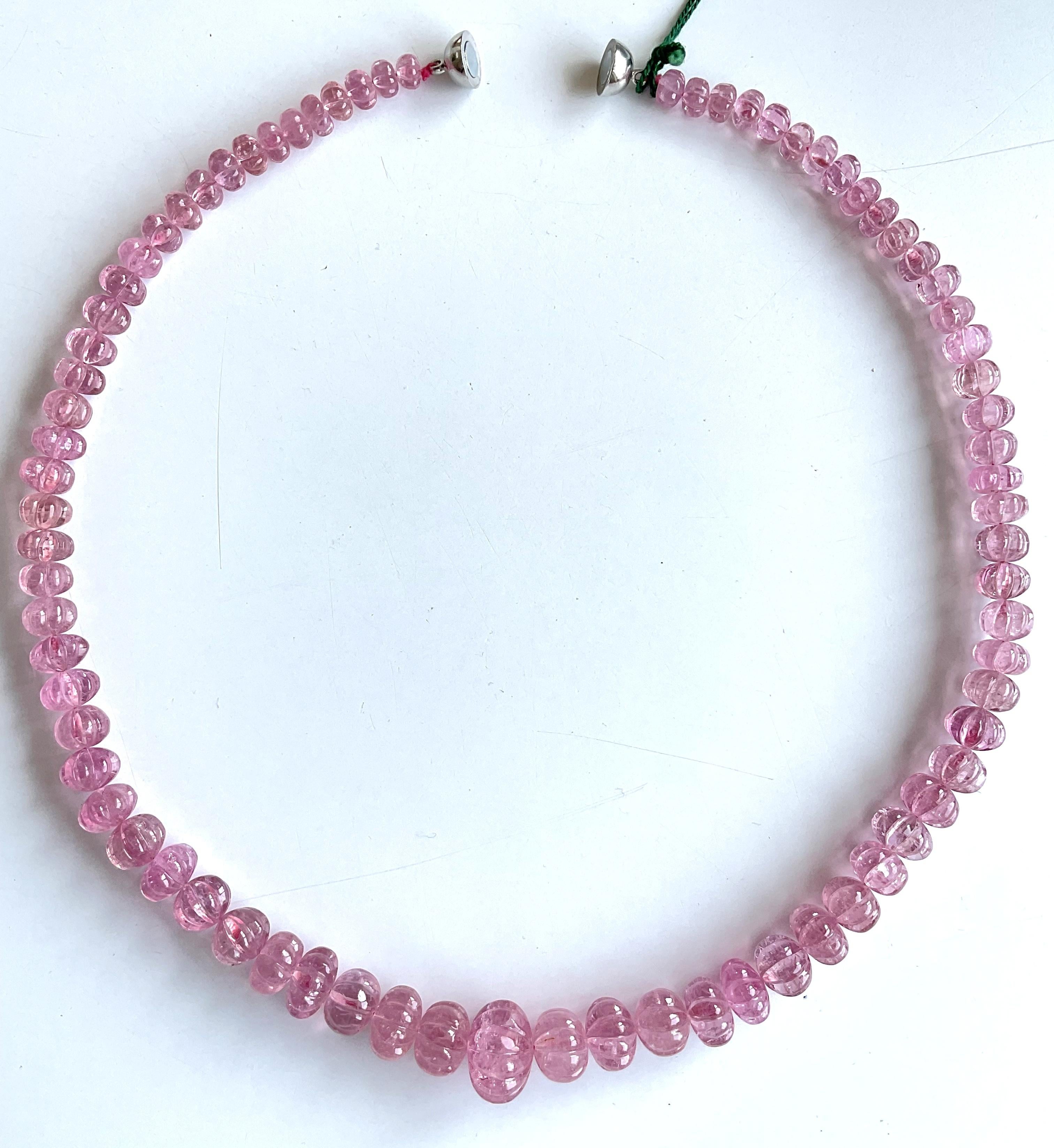 373.05 Carats pink Tourmaline carved melon beads necklace Jewelry Natural Gem For Sale 1