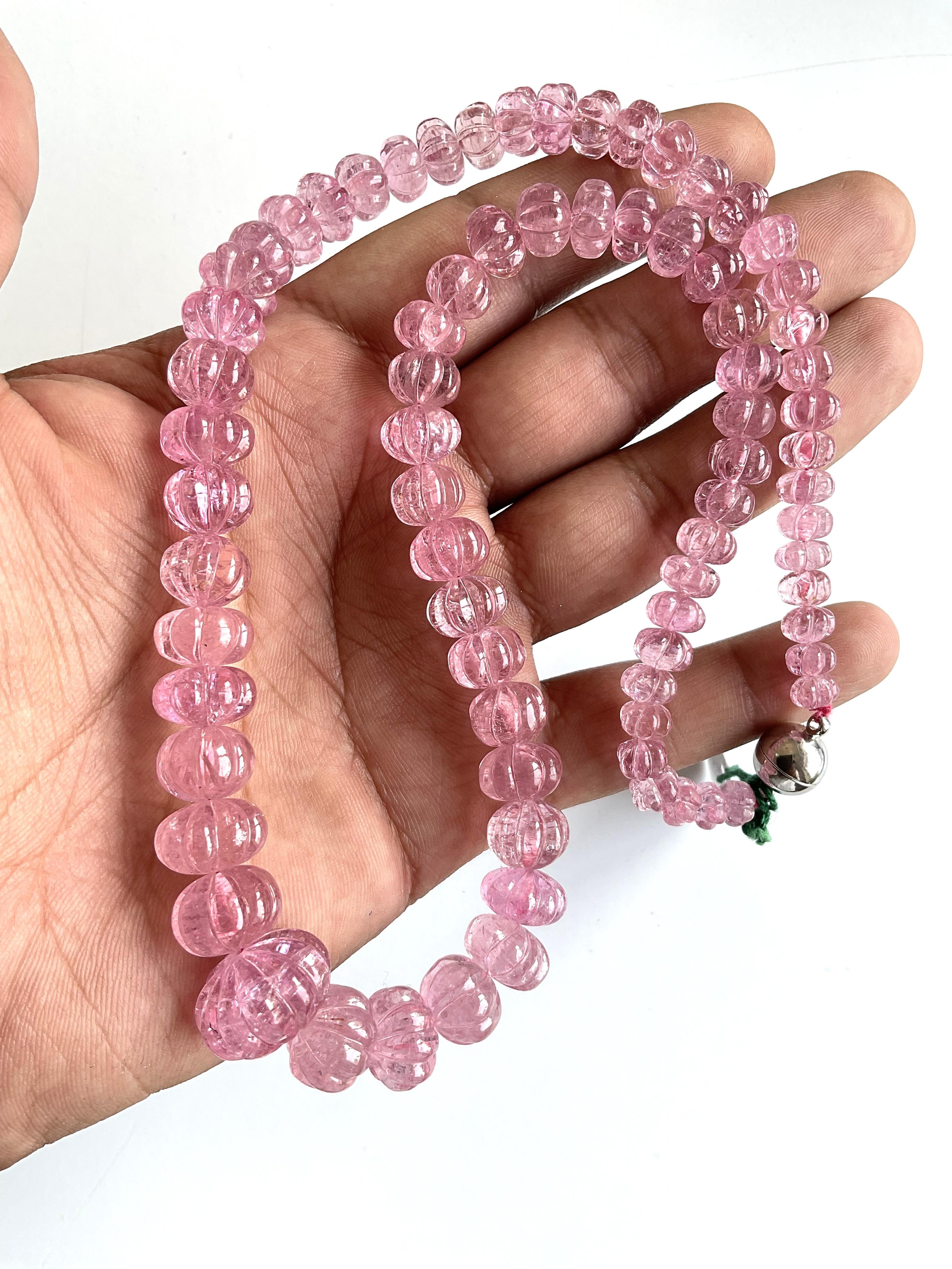 373.05 Carats pink Tourmaline carved melon beads necklace Jewelry Natural Gem For Sale 2