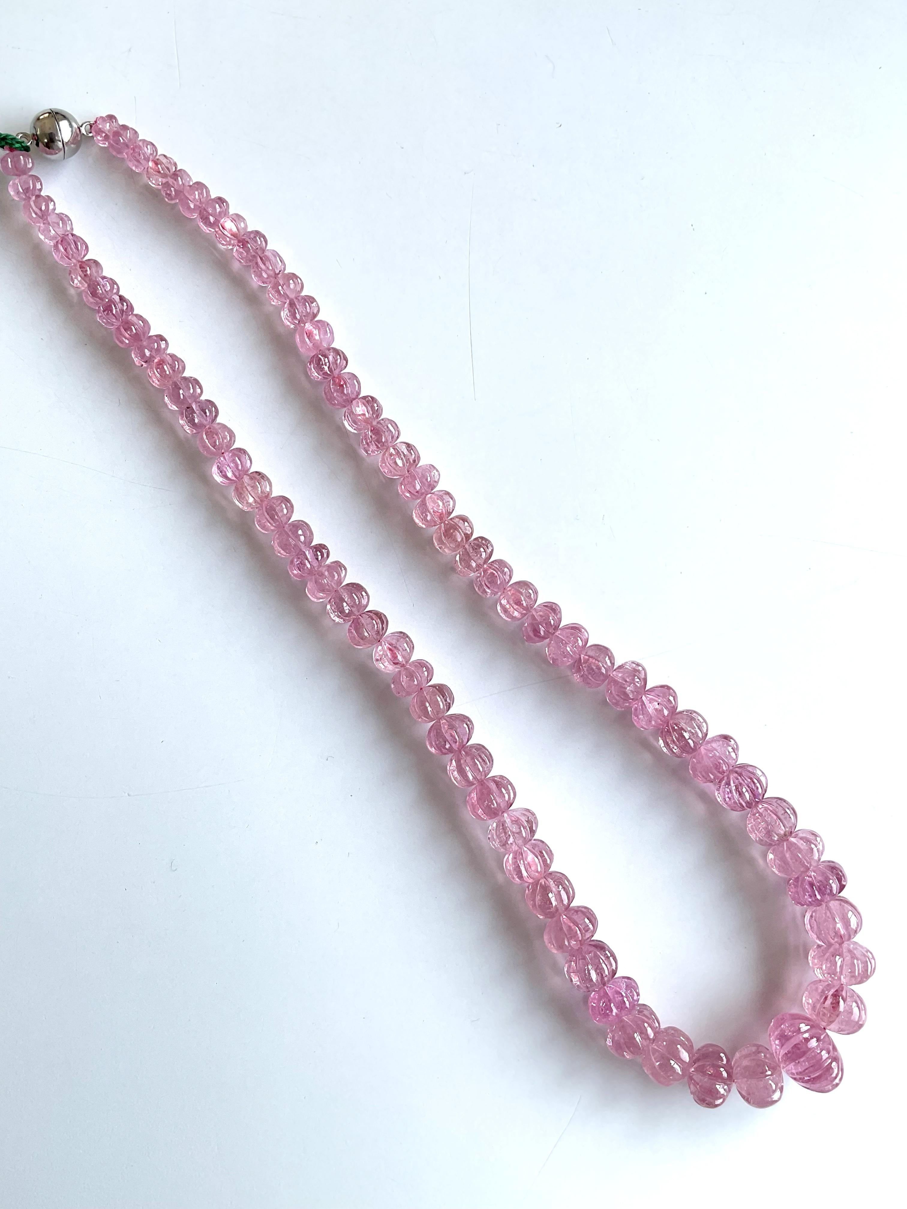 373.05 Carats pink Tourmaline carved melon beads necklace Jewelry Natural Gem For Sale 4