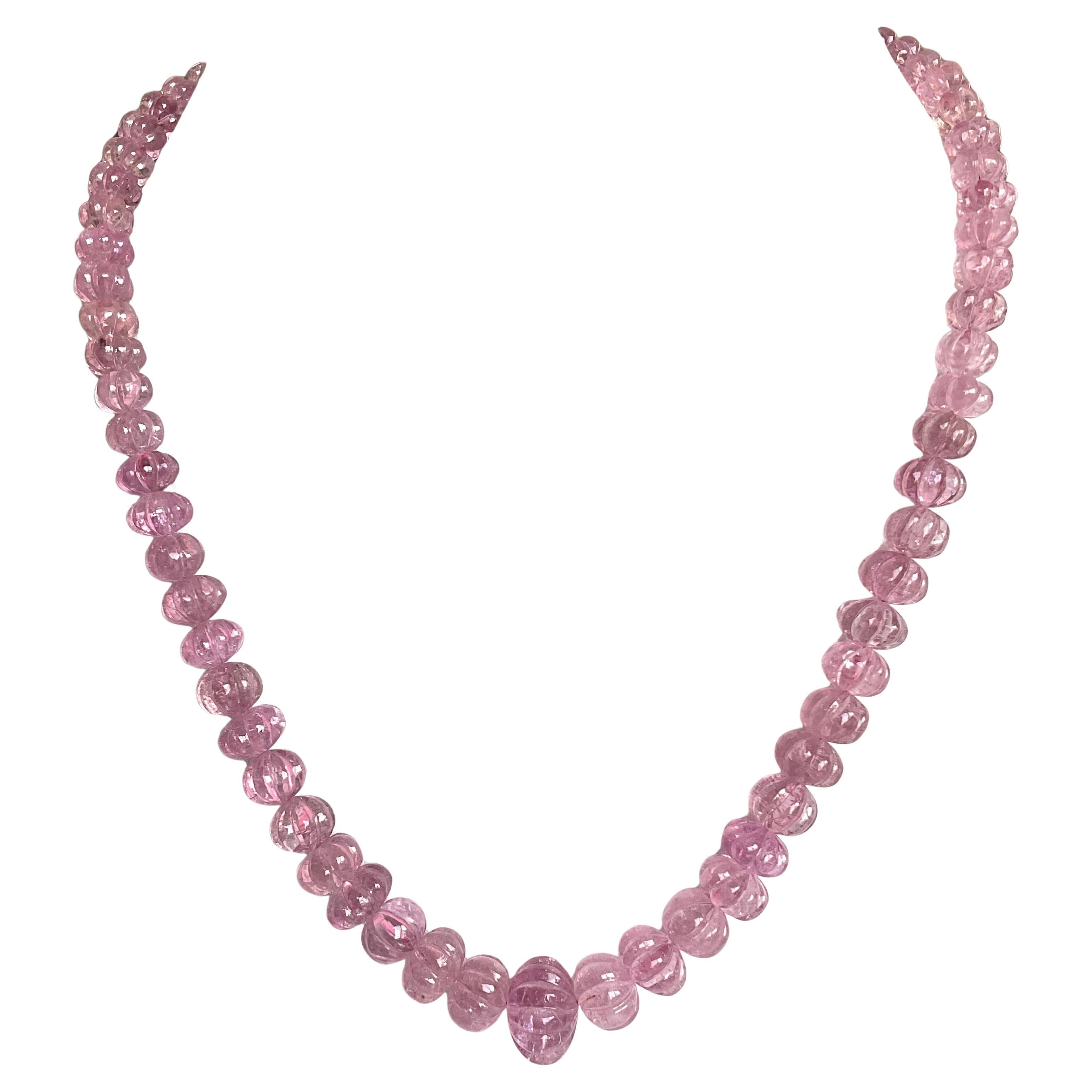 373.05 Carats pink Tourmaline carved melon beads necklace Jewelry Natural Gem For Sale
