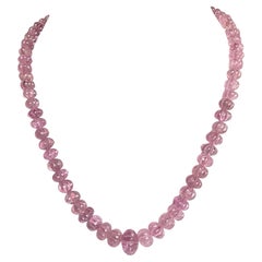 373.05 Carats pink Tourmaline carved melon beads necklace Jewelry Natural Gem