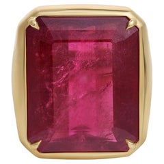 37.37 Carats Emerald Cut Rubellite Tourmaline Cocktail Ring in 18K Yellow Gold