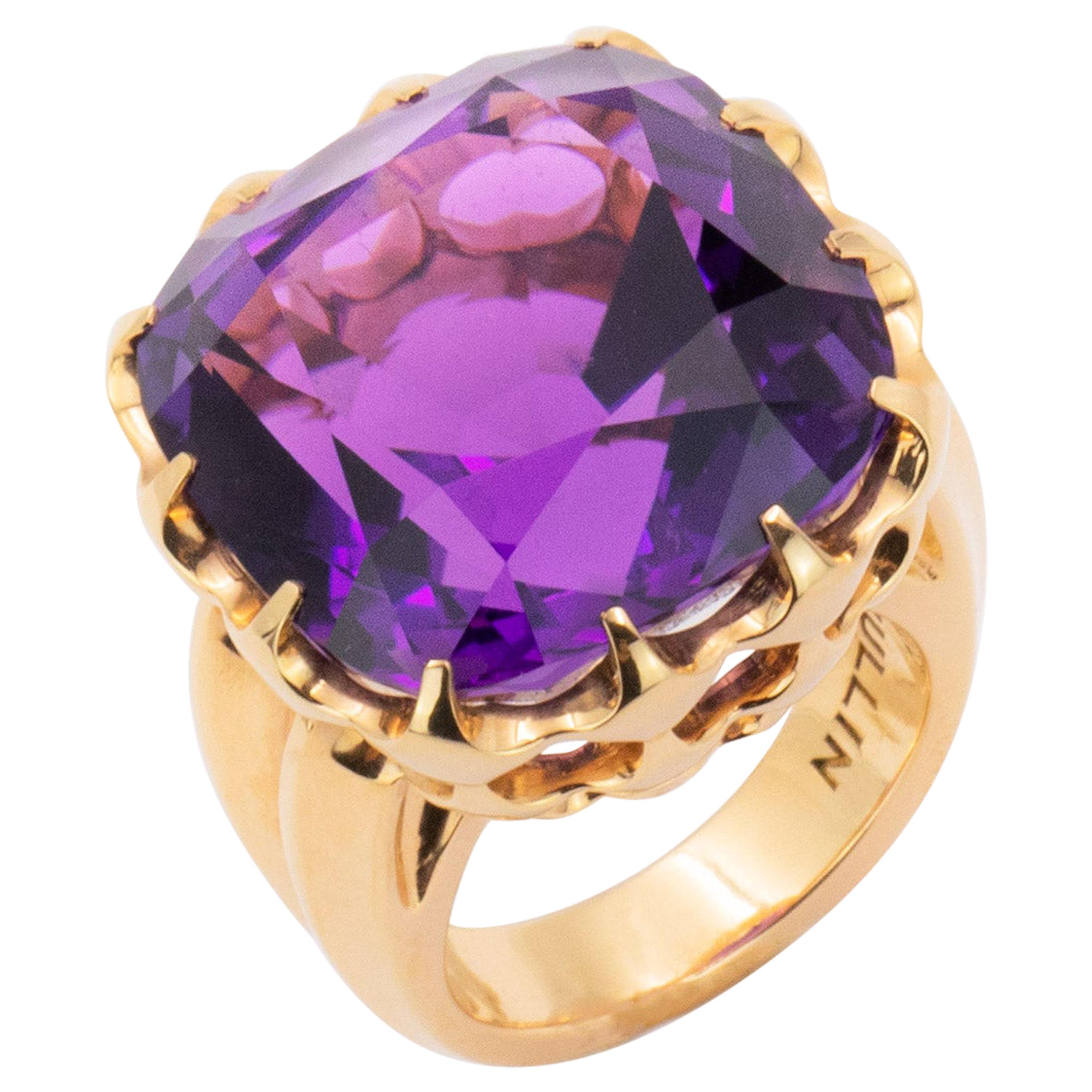 37.38 Carat Handmade Pink Gold Cushion-Cut Amethyst Cocktail Ring For Sale