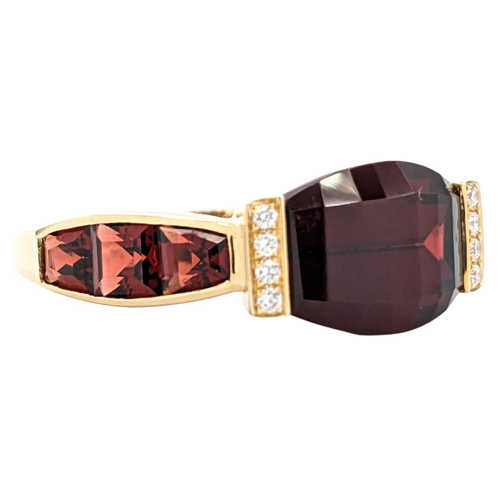 3.73ctw Pyrite Garnet Ring With Diamonds in Yellow Gold For Sale