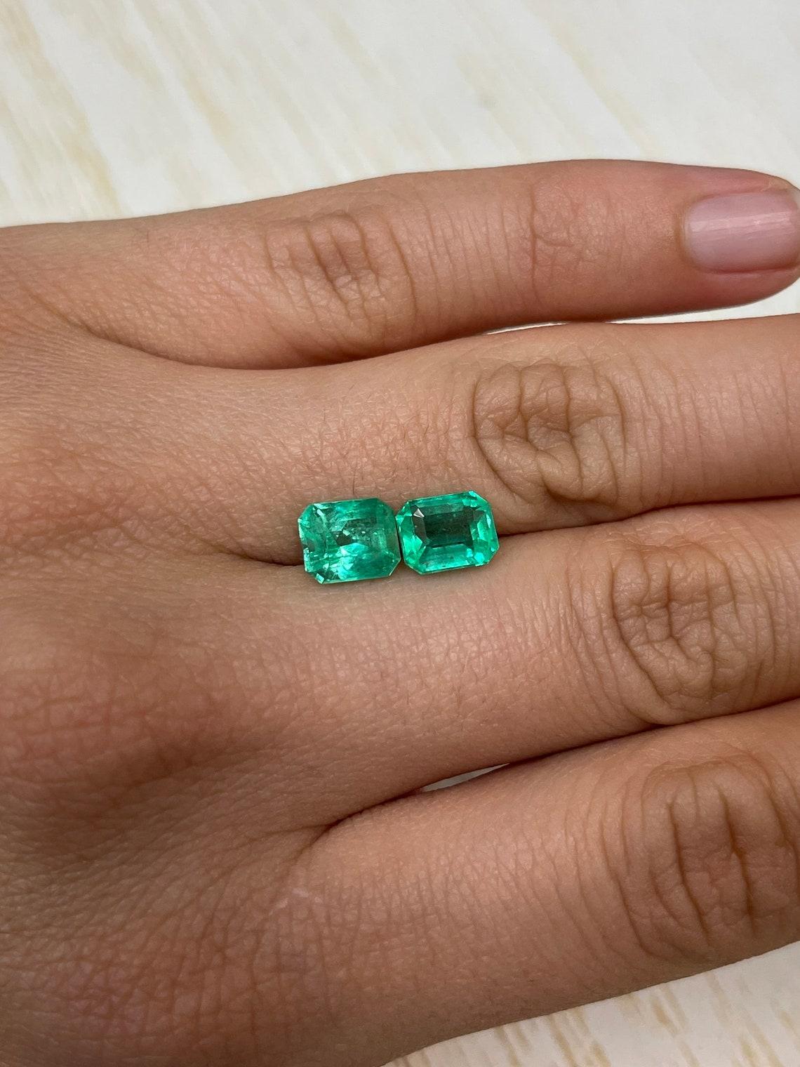 3.73tcw 8x6.5 Matching Green Colombian Emeralds - Emerald Cut Genuine Loose Pair For Sale 2