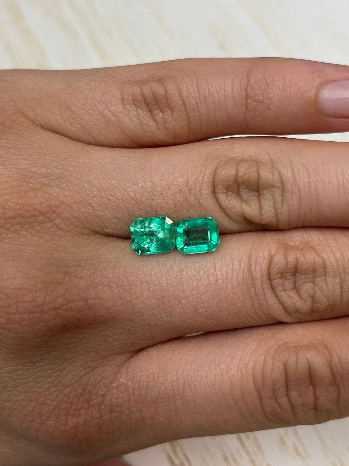 3.73tcw 8x6.5 Matching Green Colombian Emeralds - Emerald Cut Genuine Loose Pair For Sale 3