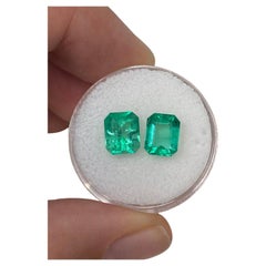 3.73tcw 8x6.5 Matching Green Colombian Emeralds - Emerald Cut Genuine Loose Pair