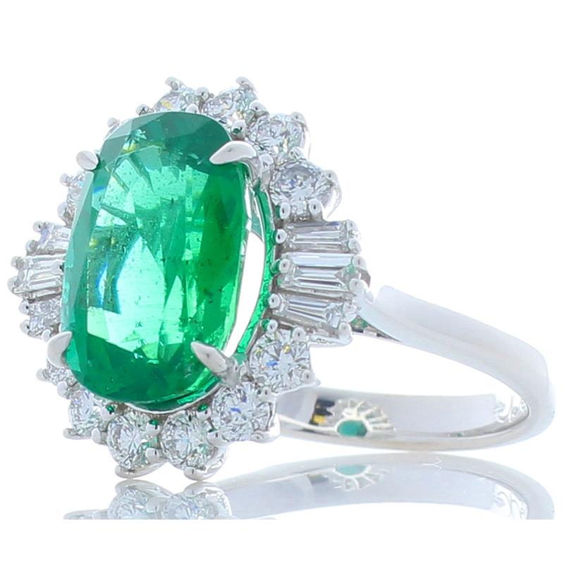 Contemporary 3.74 Carat Emerald and Diamond Cocktail Ring in 18 Karat White Gold