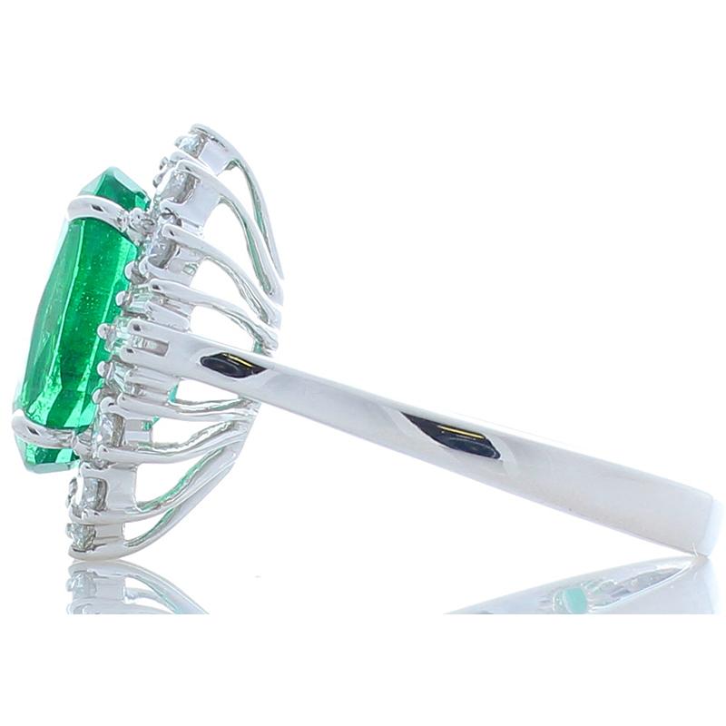 3.74 Carat Emerald and Diamond Cocktail Ring in 18 Karat White Gold In New Condition In Chicago, IL
