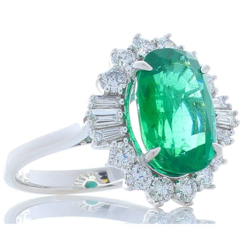 Women's 3.74 Carat Emerald and Diamond Cocktail Ring in 18 Karat White Gold