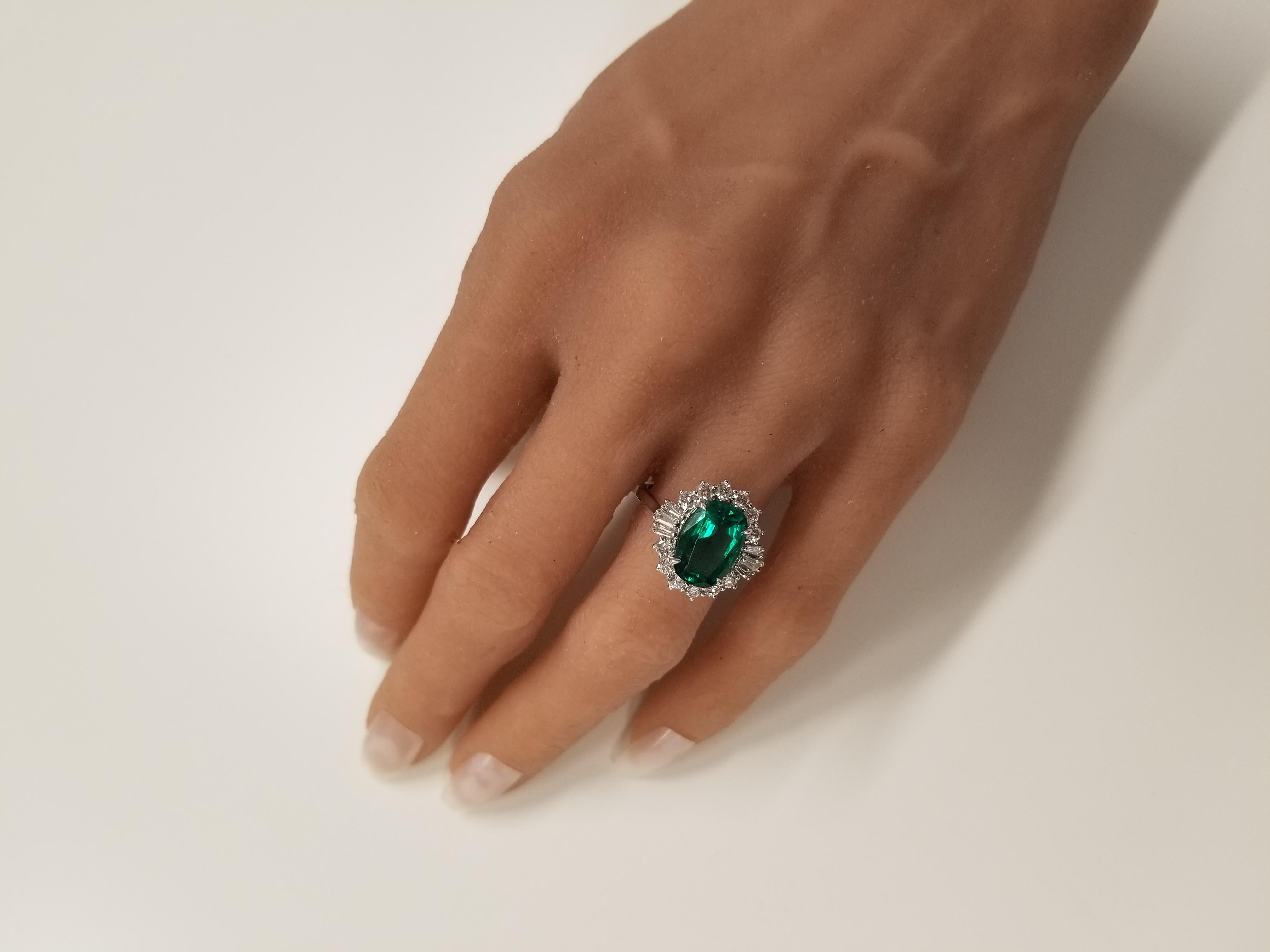 3.74 Carat Emerald and Diamond Cocktail Ring in 18 Karat White Gold 1