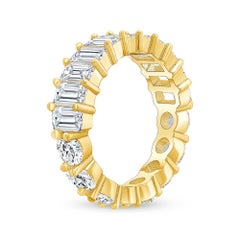 3.74 Carat Emerald, and Round Cut Diamond Eternity Band H, VS