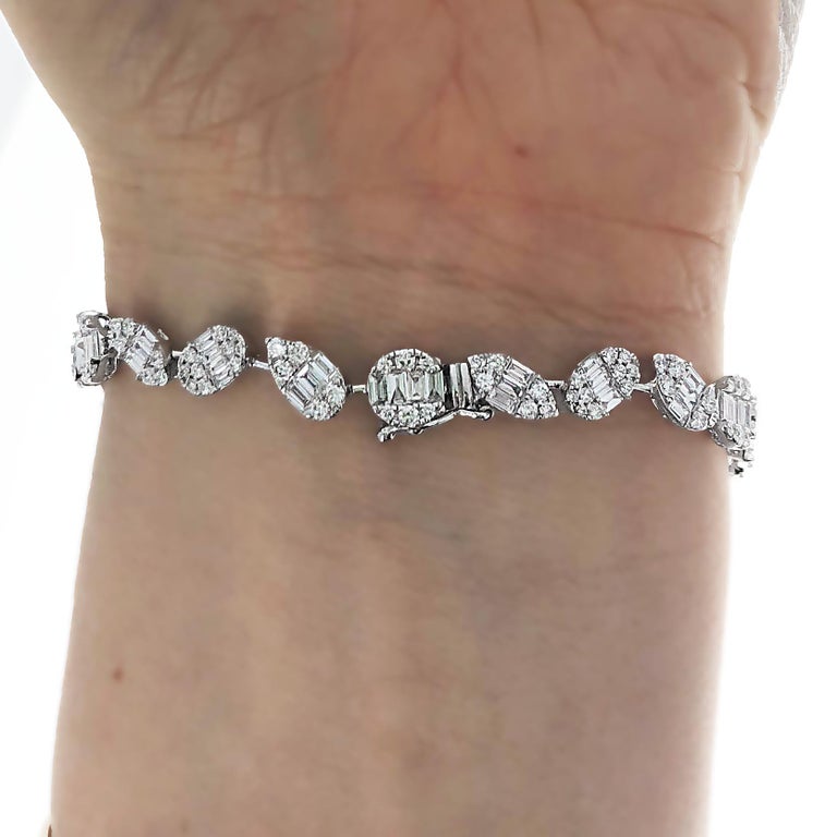 3.74 Carat Mixed Shape Diamond Tennis Bracelet For Sale at 1stdibs