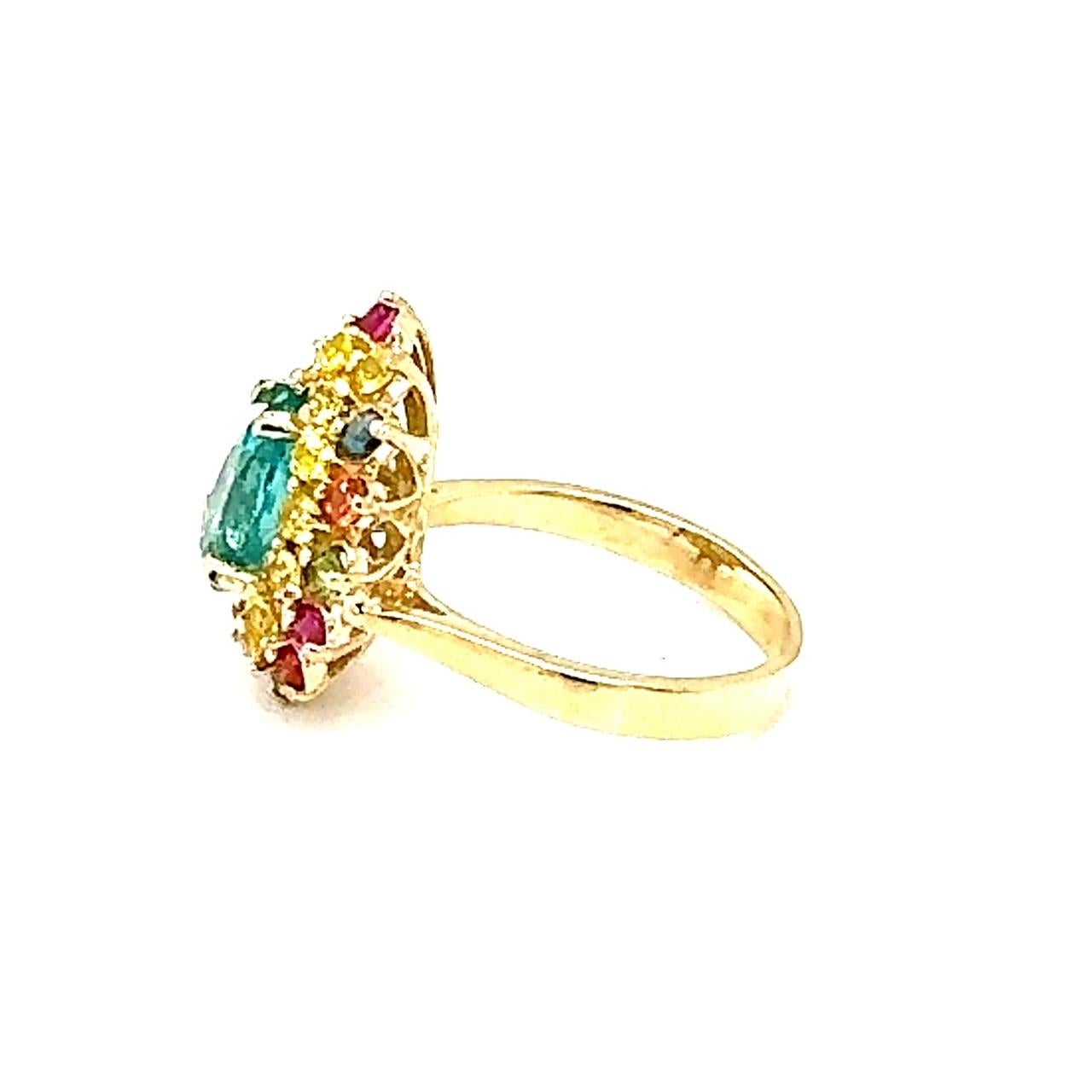 Pear Cut 3.74 Carat Natural Apatite Sapphire Yellow Gold Cocktail Ring For Sale