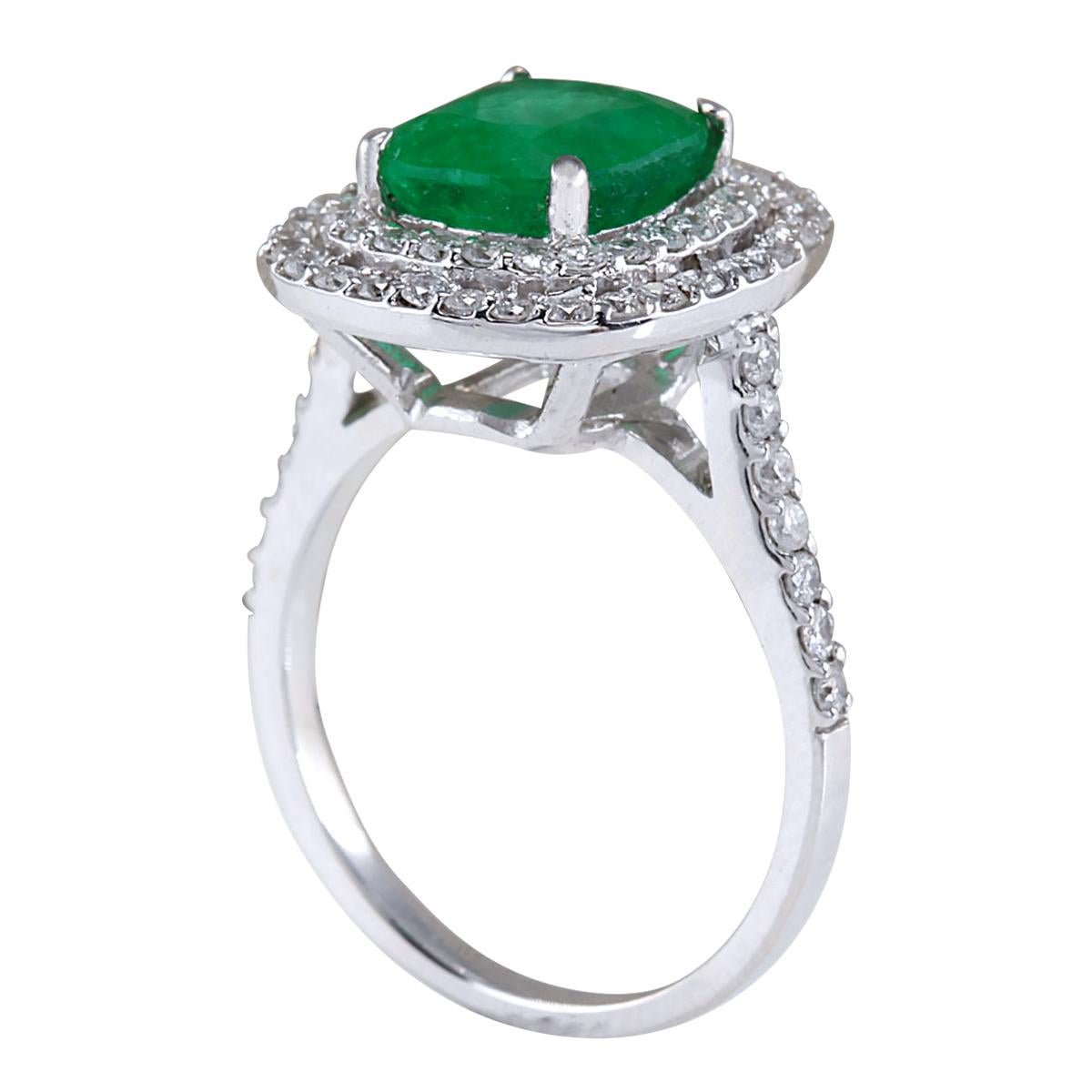 Emerald Cut Natural Emerald Diamond Ring In 14 Karat White Gold  For Sale