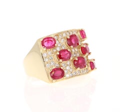 3,74 Karat Natürlicher Rubin Diamant 14 Karat Gelbgold Cocktail Ring