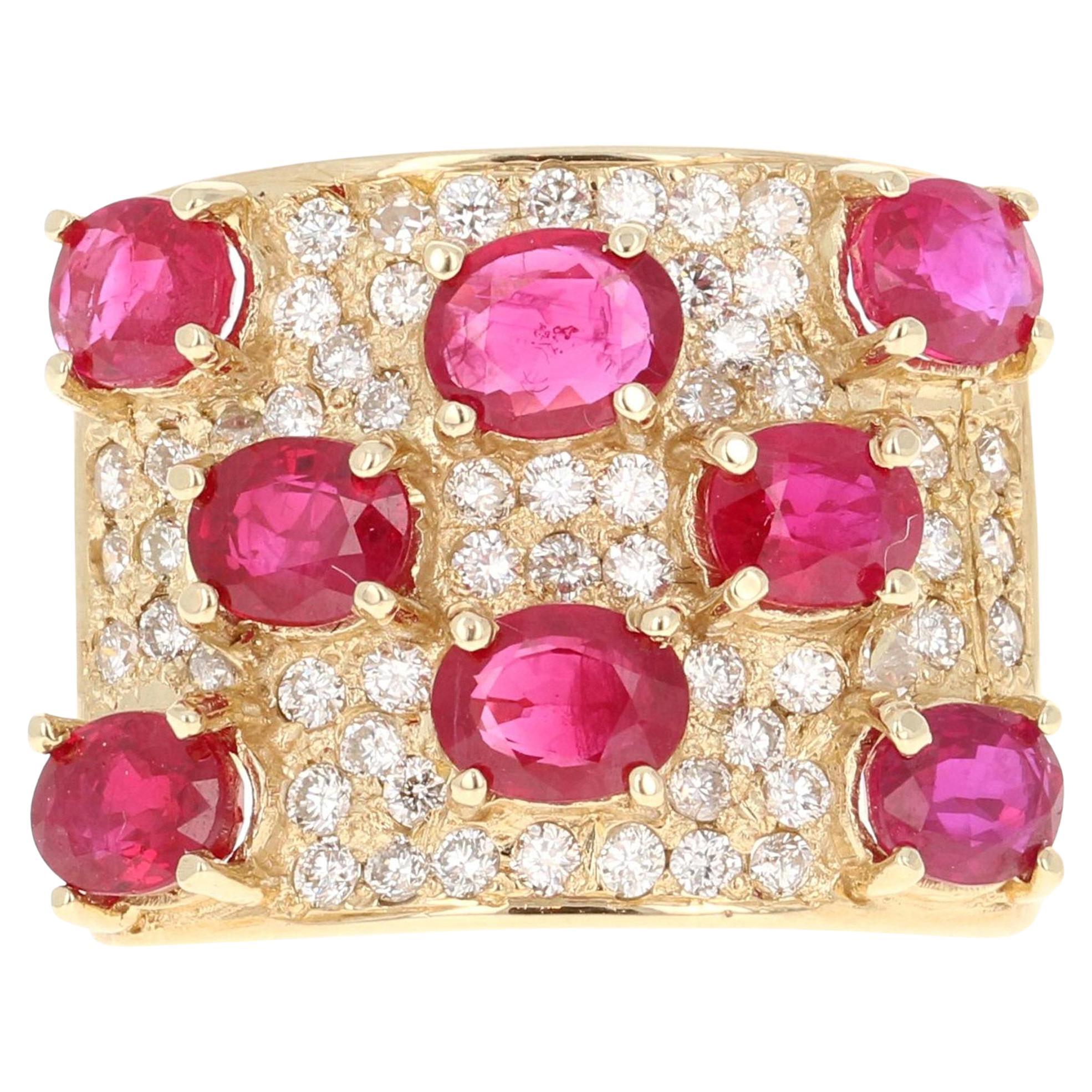3.74 Carat Natural Ruby Diamond 14 Karat Yellow Gold Cocktail Ring