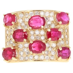 3,74 Karat Natürlicher Rubin Diamant 14 Karat Gelbgold Cocktail Ring