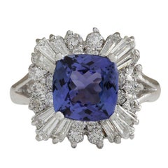 Natural Tanzanite Diamond Ring In 14 Karat White Gold