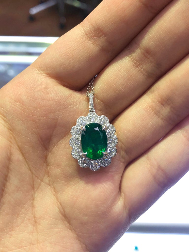3.74 Carat Oval Cut Natural Emerald 'GIA' and 1.10 Carat Diamond ...
