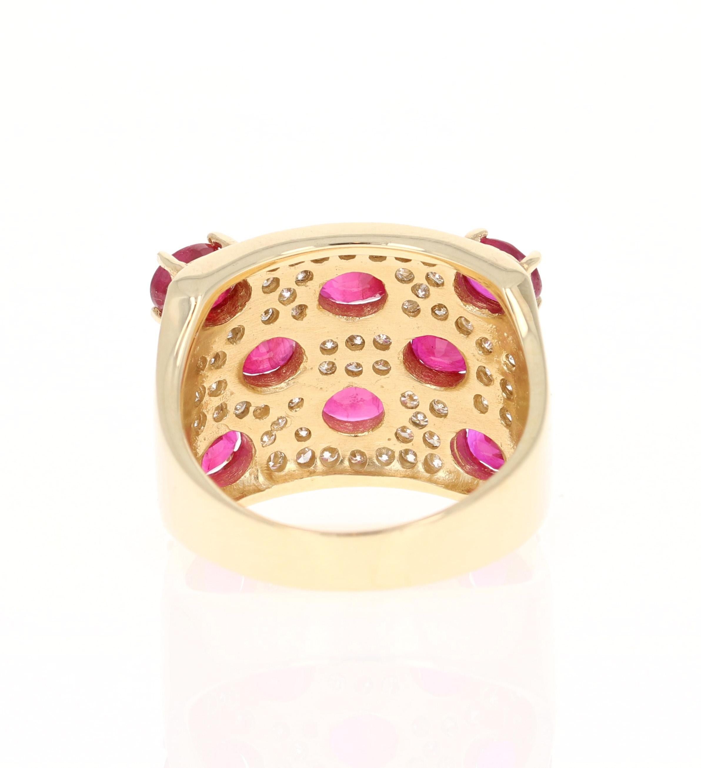 Anillo de cóctel de oro amarillo de 14 quilates con diamante rubí de 3,74 quilates Corte oval en venta