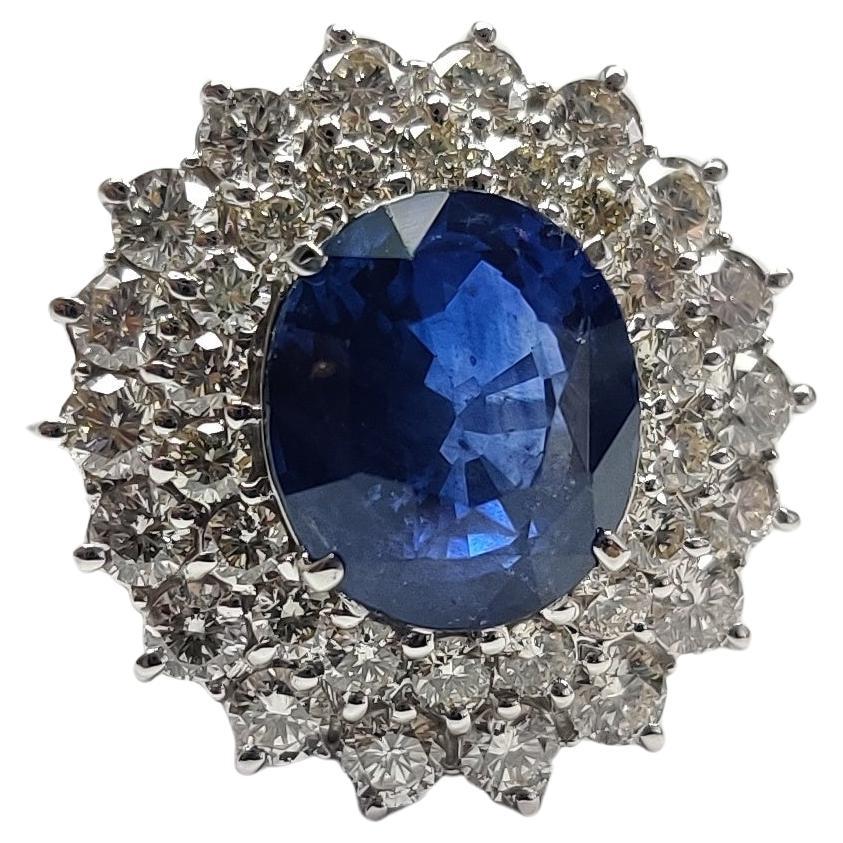 3.74 Carat Sri Lanka Blue Sapphire Diamond Ring in 18K Gold For Sale