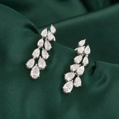 3.74 Ct Natural Pear Diamond Cluster Drop Earrings 18K White Gold HRD Certified
