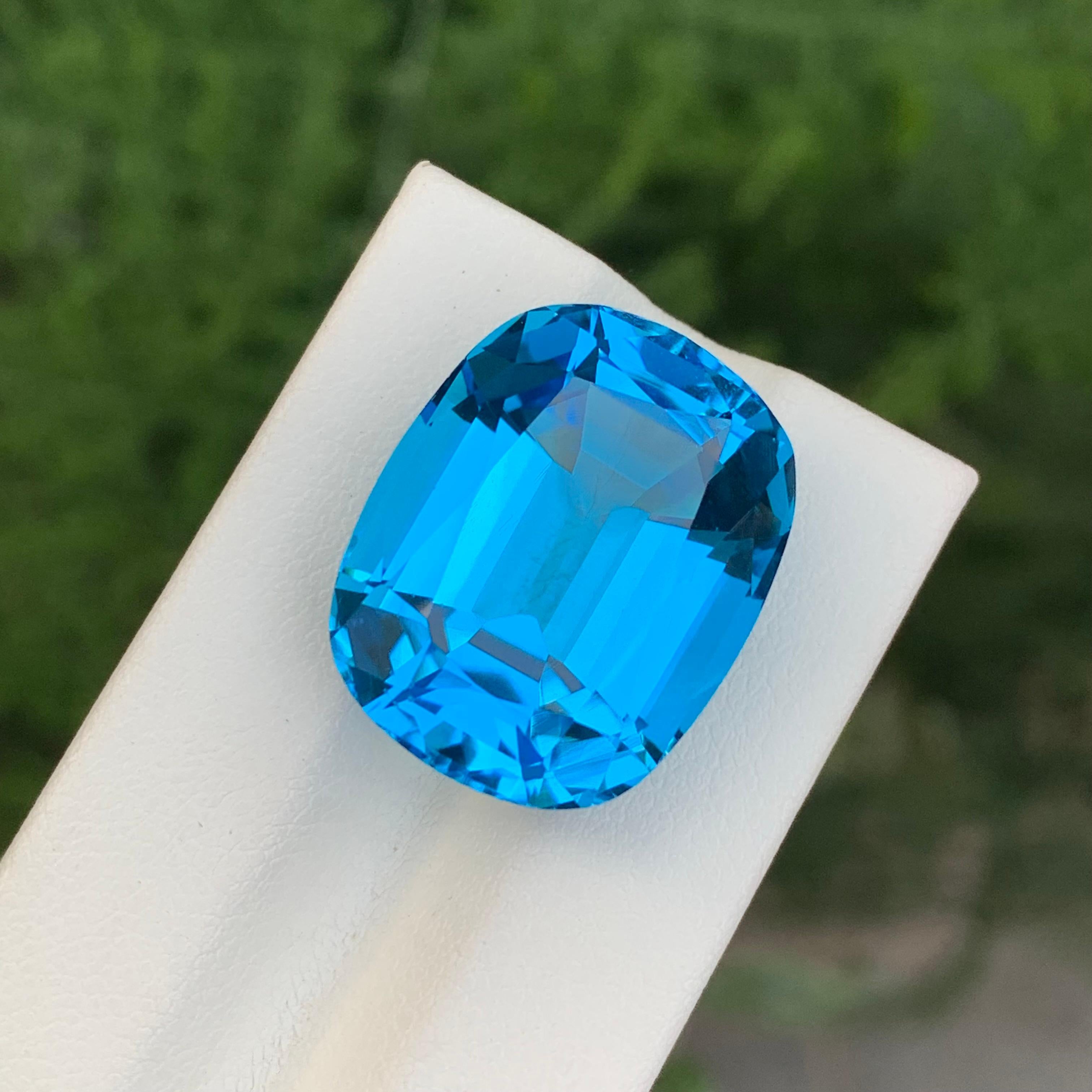 37.45 Carat Gorgeous Faceted Electric Blue Topaz Cushion Shape Gem For Sale 4