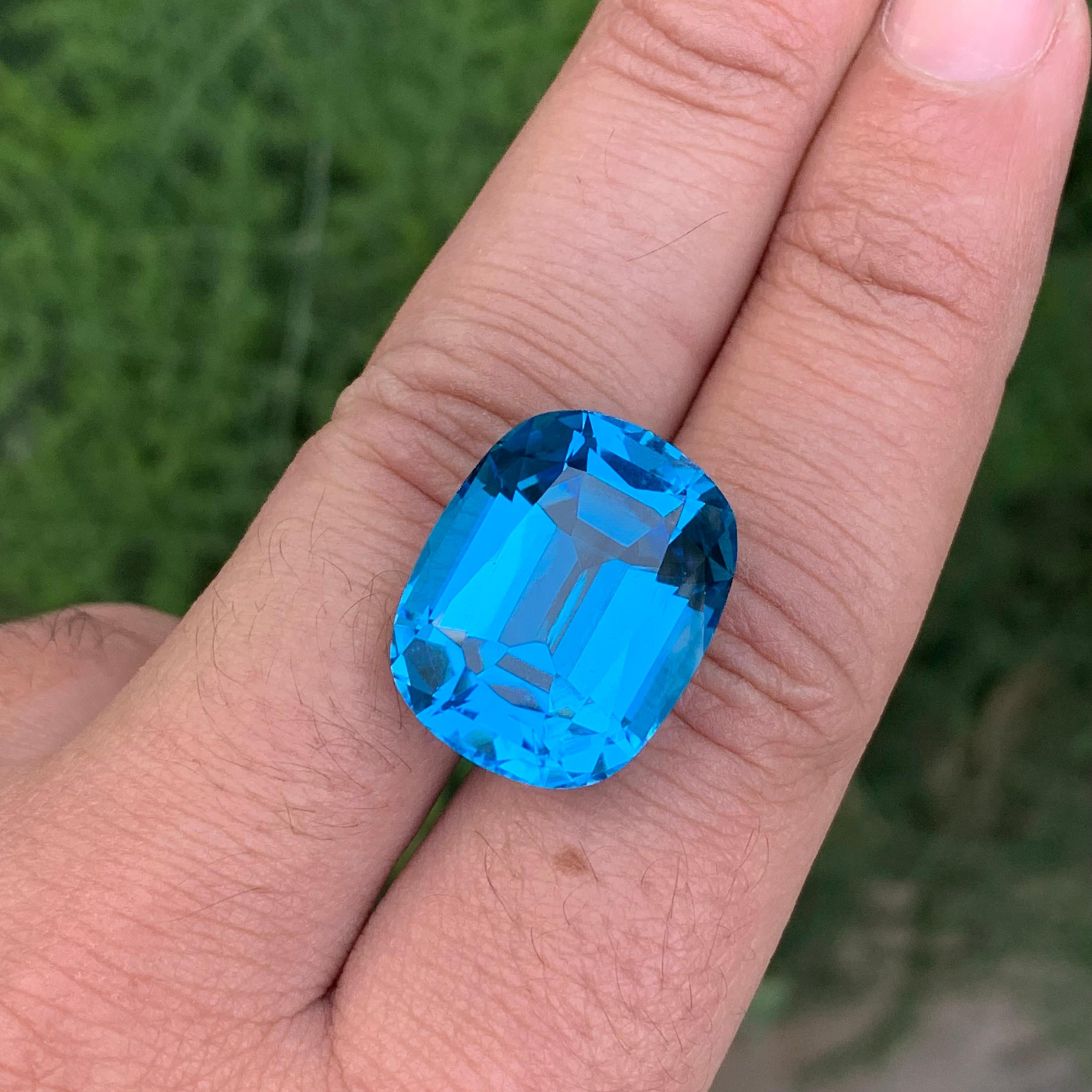 37.45 Carat Gorgeous Faceted Electric Blue Topaz Cushion Shape Gem For Sale 6